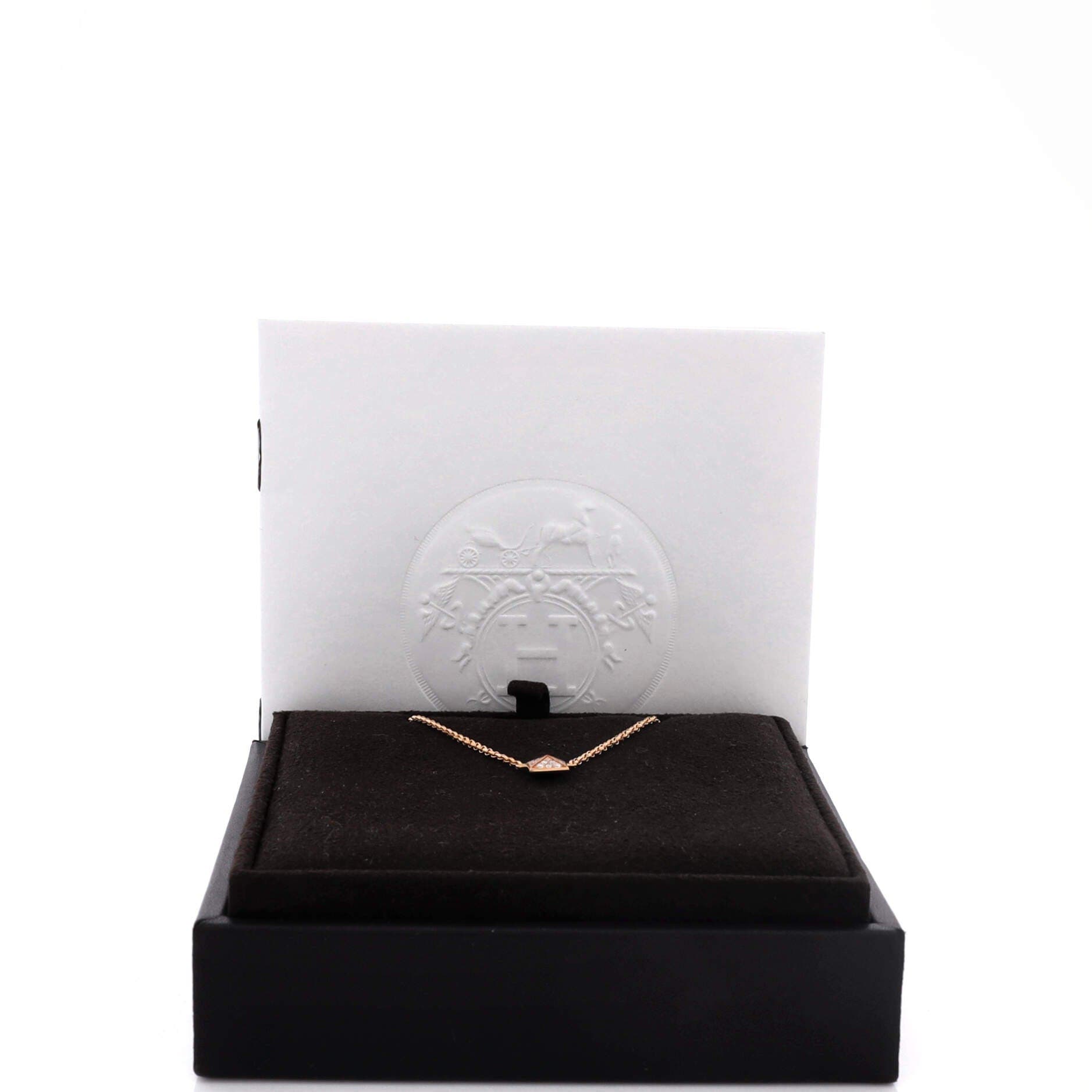 Pre-Owned Hermes Clou d'H Pendant Necklace 18K Rose Gold with Diamonds Small, Alternate, color, Rose Gold