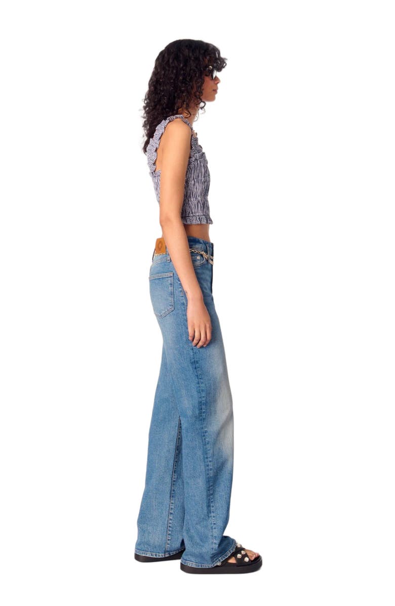 maje Gingham smocked crop top, Alternate, color, Navy/White