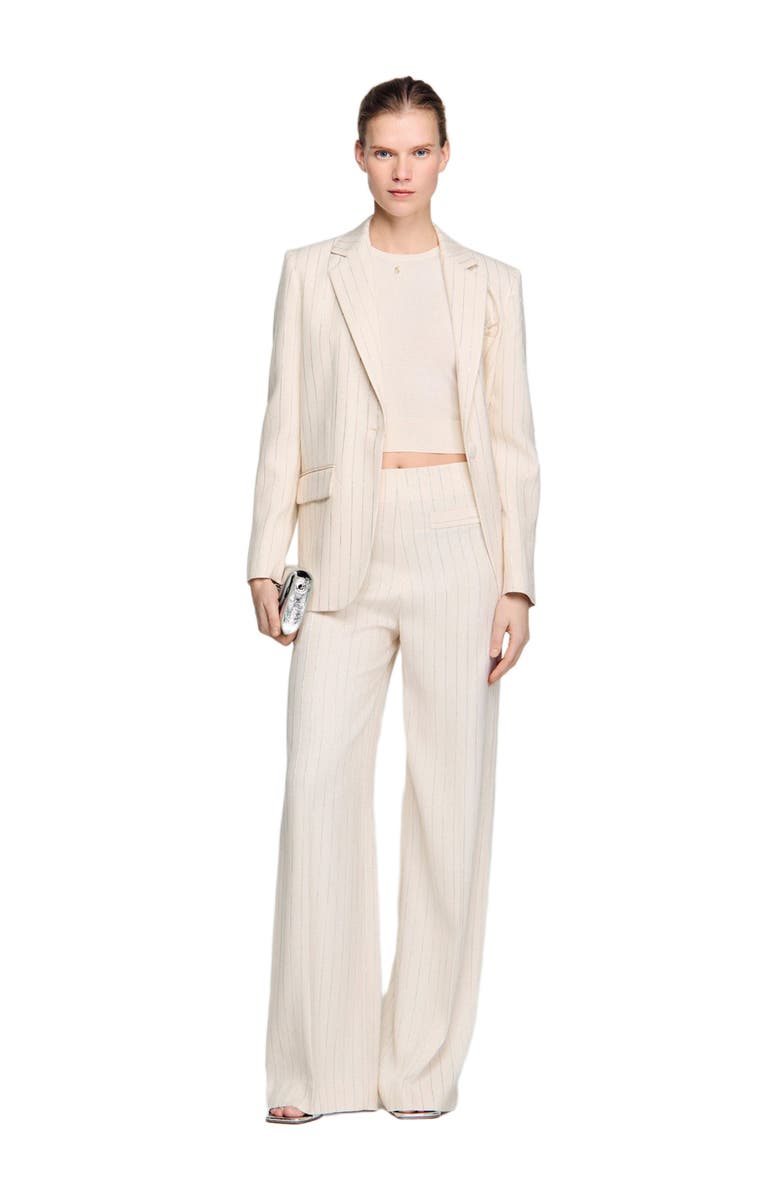 SANDRO Striped trousers, Alternate, color, Ecru / Silver