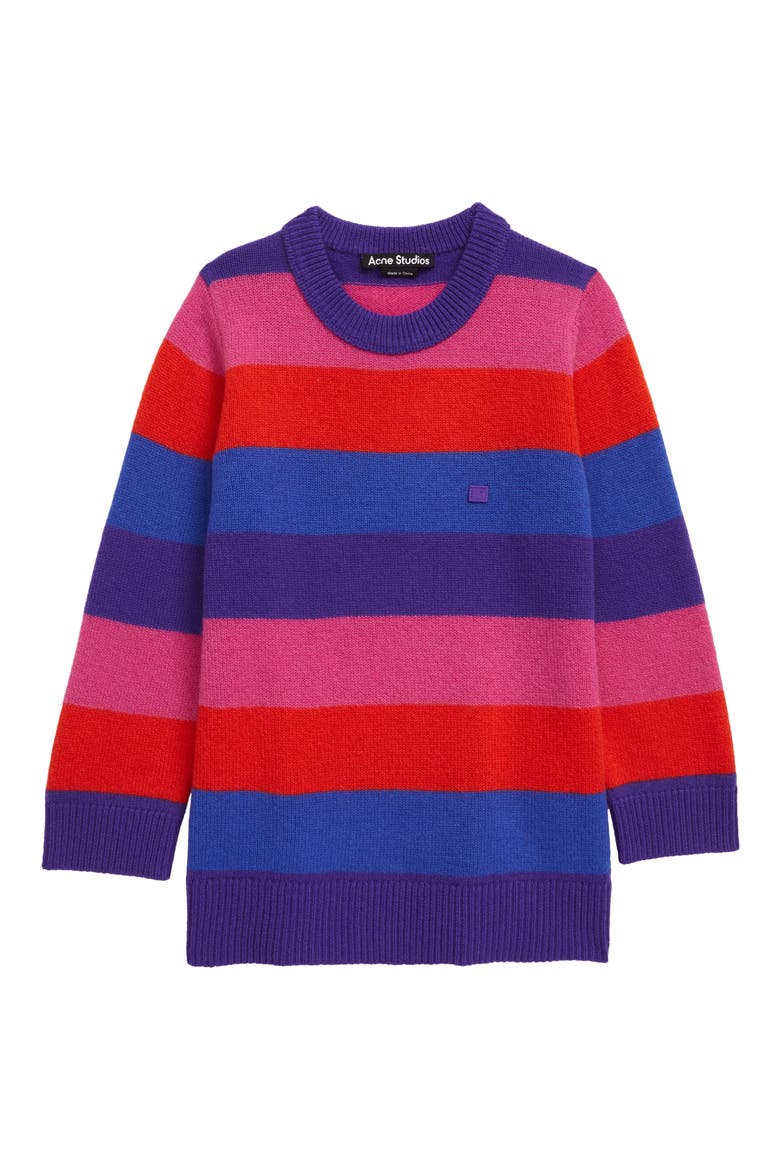 Studios Kids' Nimah Stripe Face Patch Wool Sweater, Main, color, PURPLE MULTI