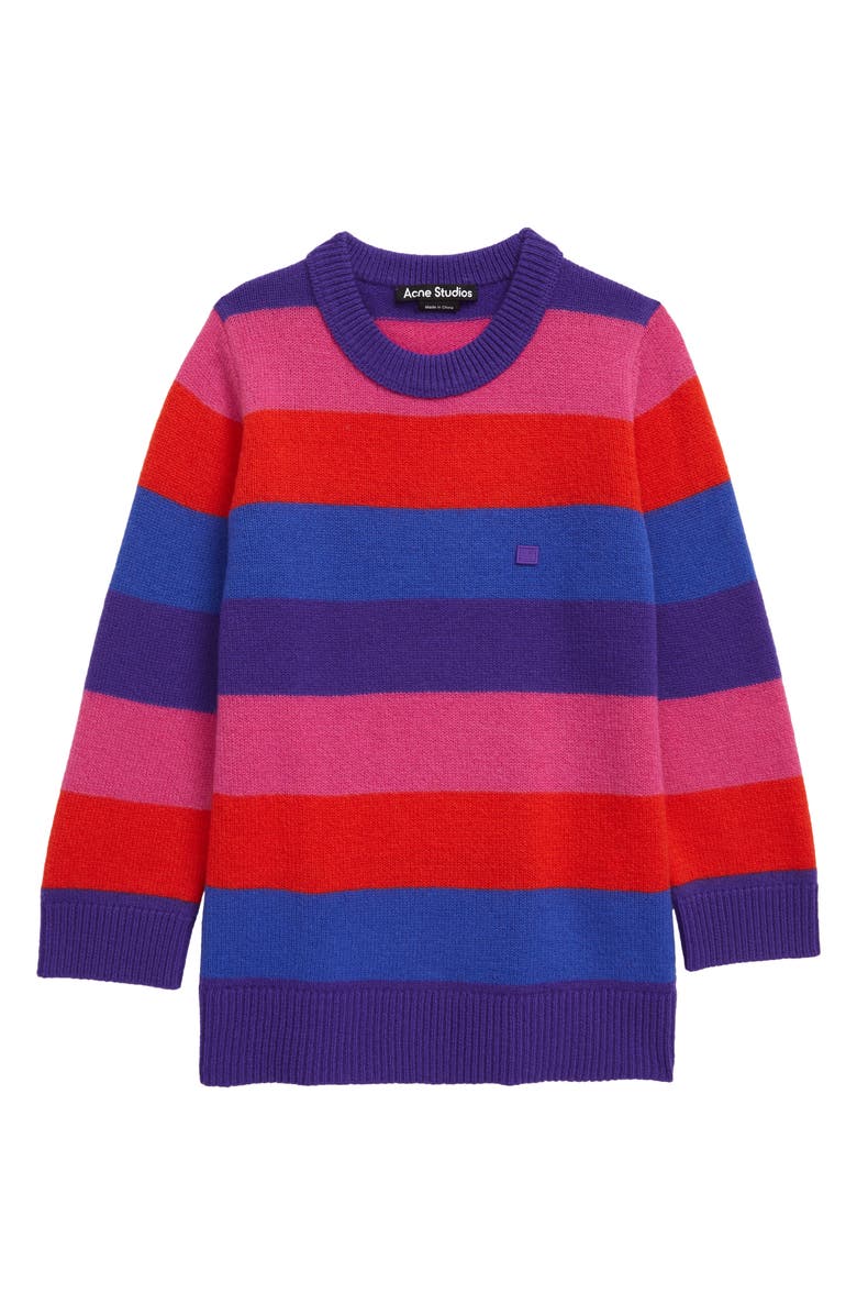 Acne Studios Kids' Nimah Stripe Face Patch Wool Sweater, Main, color, 