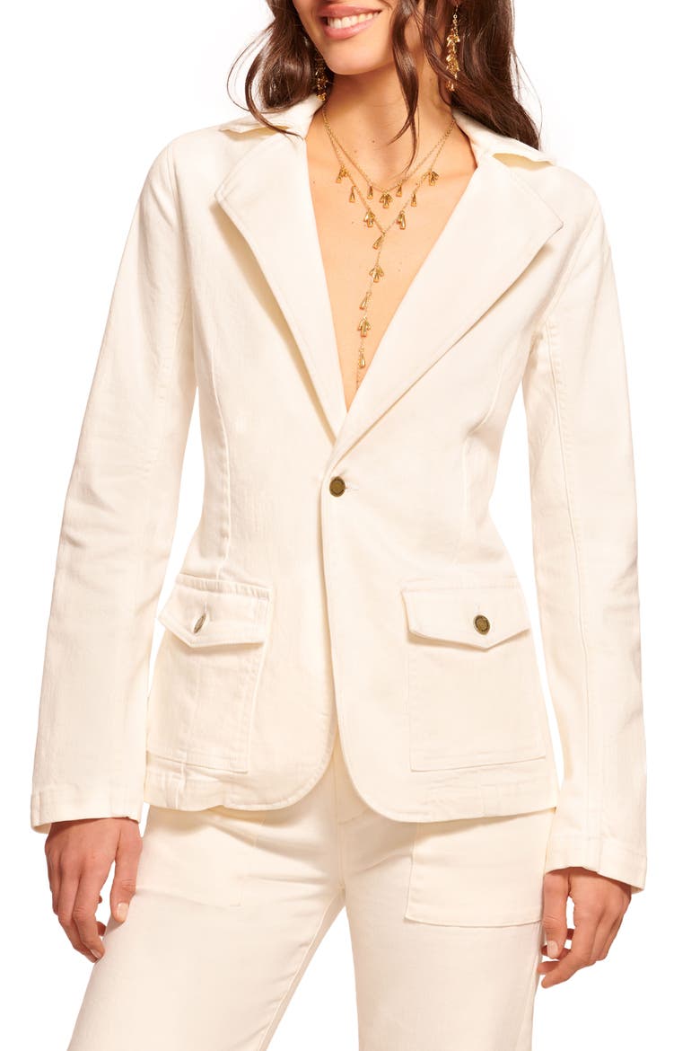 Lia Notch Lapel Cotton Blend Blazer, Main, color, WHITE
