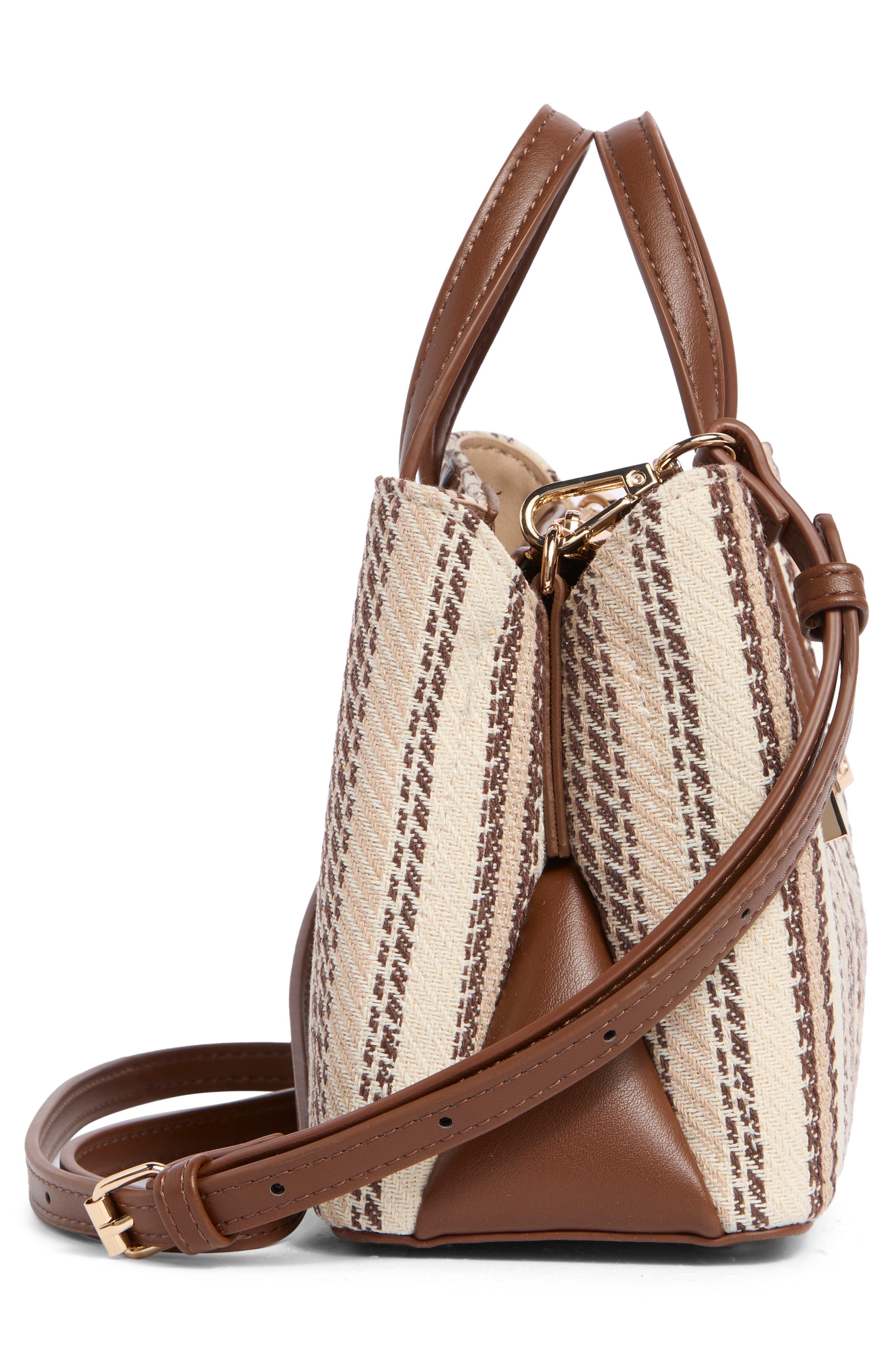 Dinky Dorrie Woven Canvas Satchel, Alternate, color, BROWN