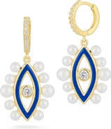 SPHERA MILANO Imitation Pearl Evil Eye Huggie Hoop Earrings