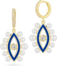 SPHERA MILANO Imitation Pearl Evil Eye Huggie Hoop Earrings