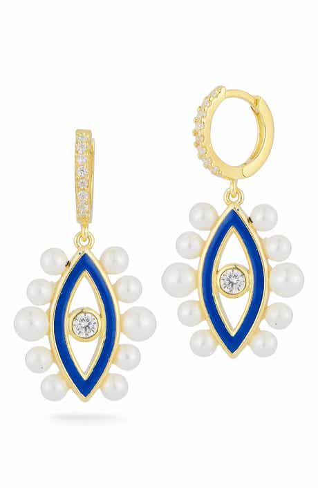 Imitation Pearl Evil Eye Huggie Hoop Earrings