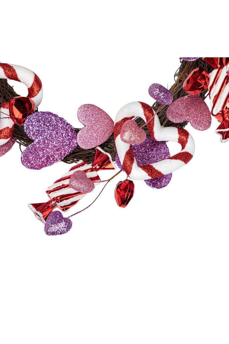Candies and Hearts Valentine's Day Small Artificial Wreath - 16" - Purple, Alternate, color, Pink
