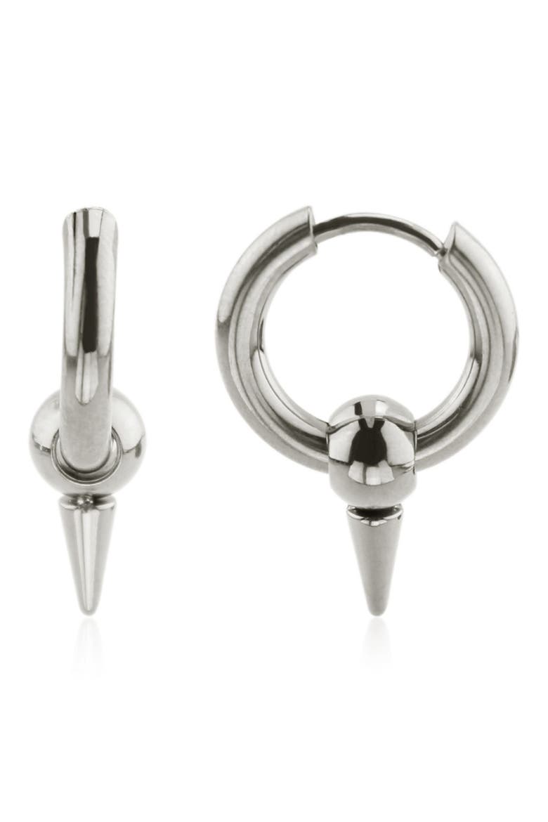 Spike Huggie Hoop Earrings, Main, color, SILVER