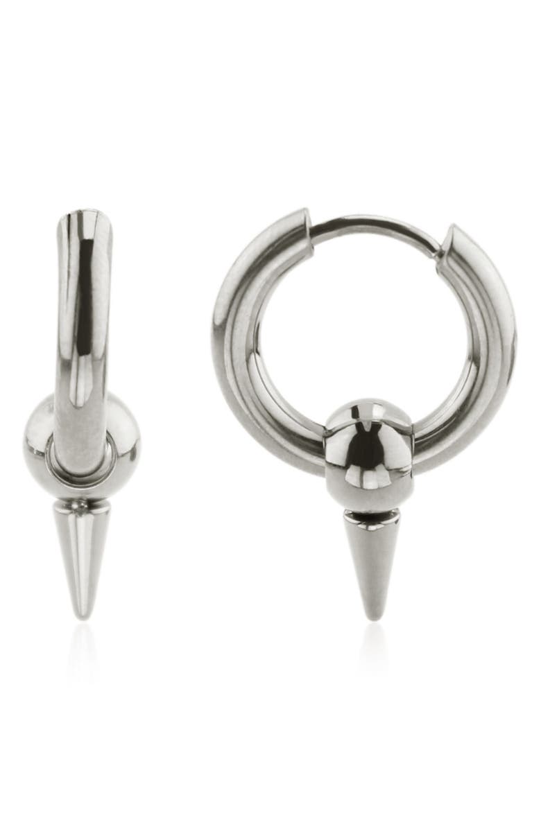 REBL Spike Huggie Hoop Earrings, Main, color, Silver
