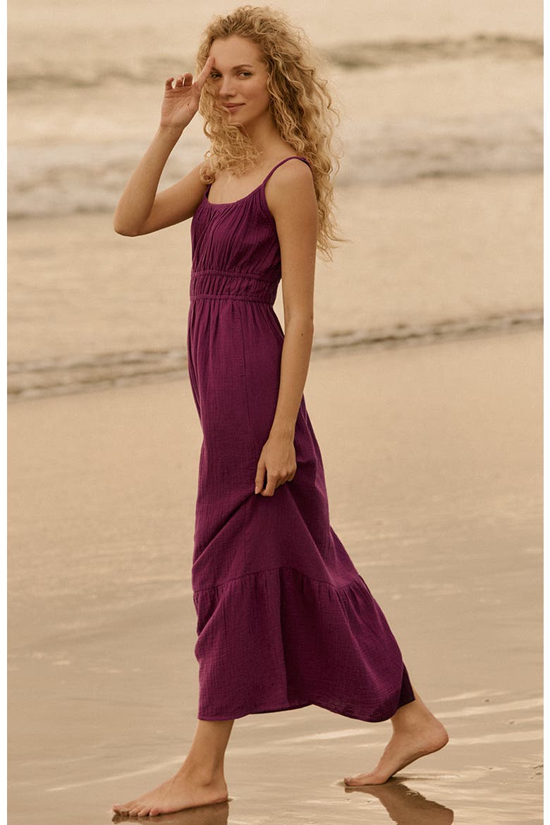 Organic Cotton Coastal Double Gauze Cami Maxi Dress, Alternate, color, Sangria