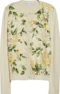 Oscar de la Renta Garden Rose Print Mixed Media Cardigan