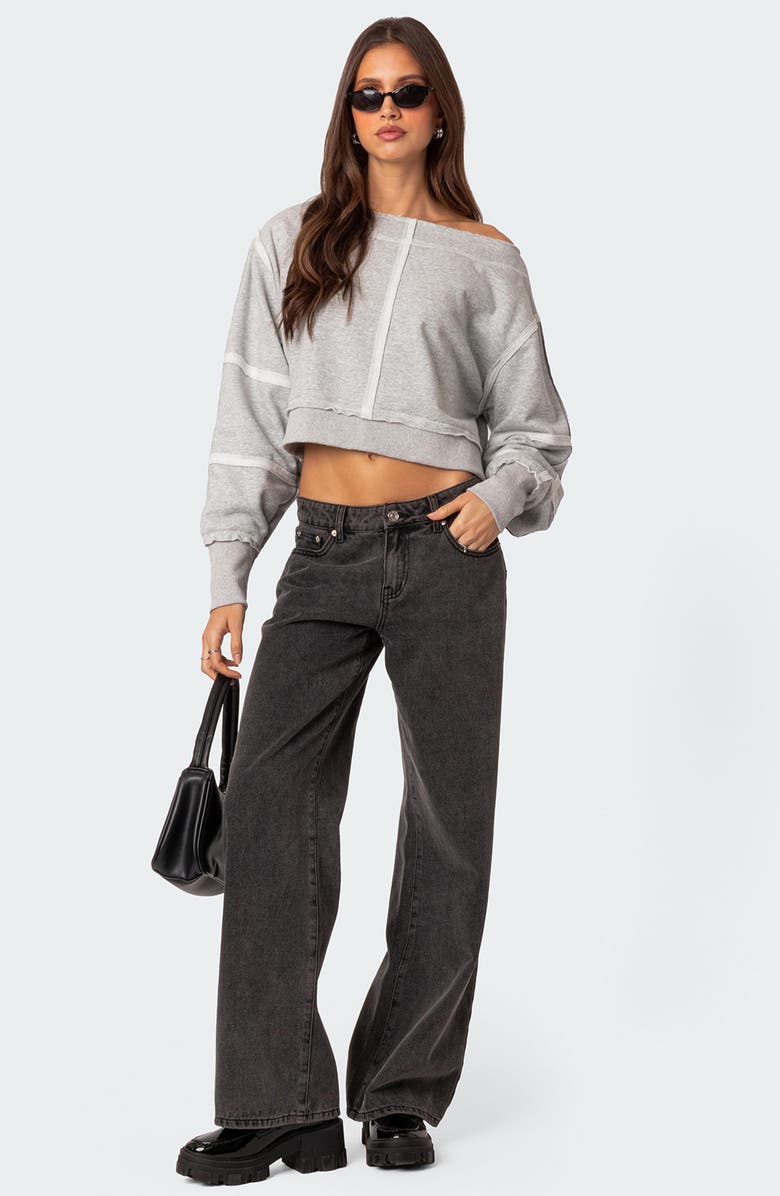 EDIKTED Inside Out Crop Sweatshirt, Alternate, color, Gray-Melange