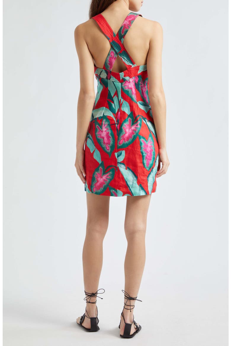 Summer Foliage Linen Minidress, Alternate, color, RED