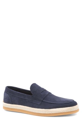 Bruno Magli Alfama Espadrille Penny Loafer In Navy Suede