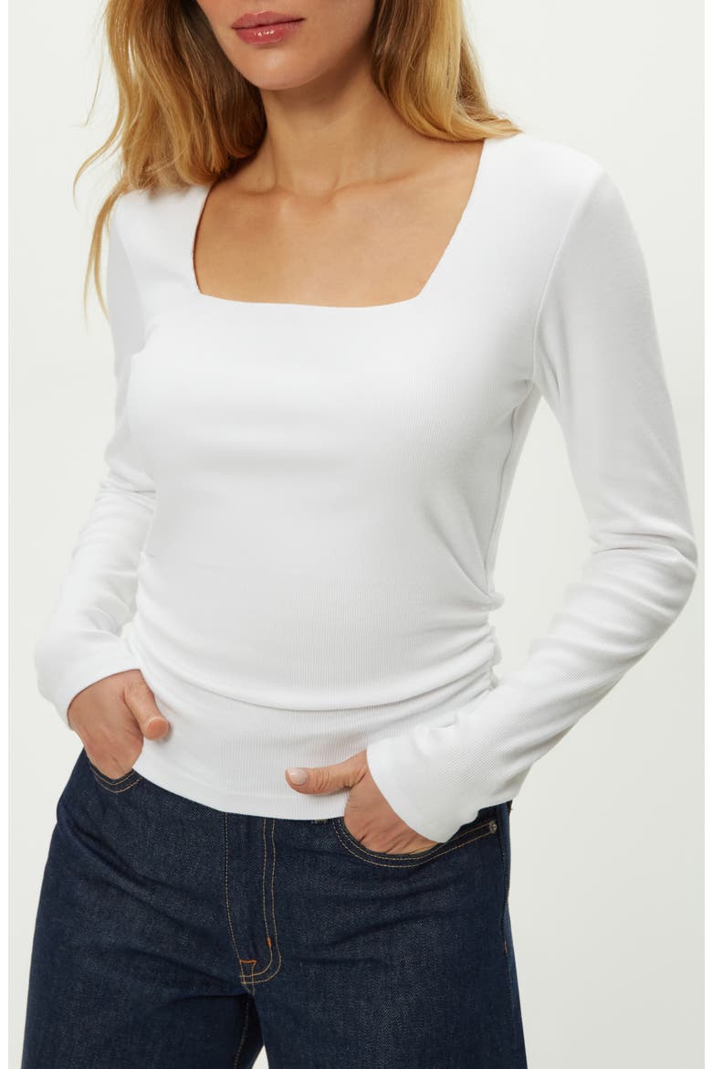 Sarah Long Sleeve Square Neck T-Shirt, Main, color, WHITE