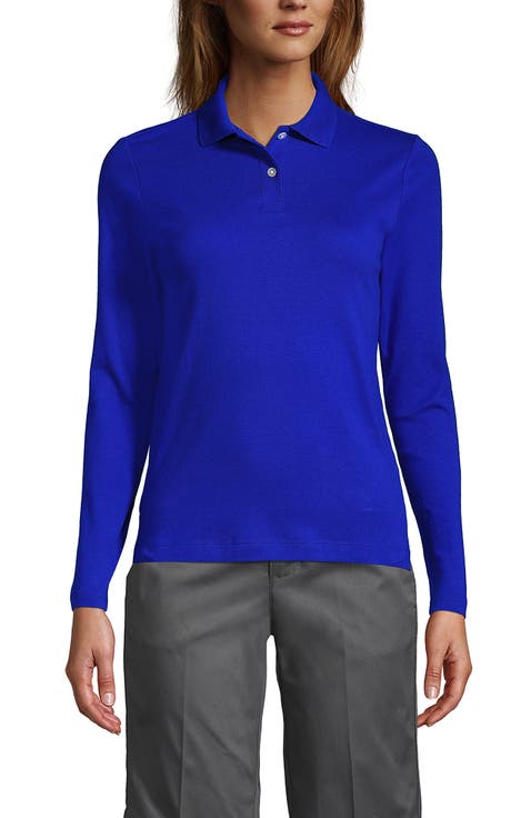 School Uniform  Long Sleeve Feminine Fit Interlock Polo Shirt