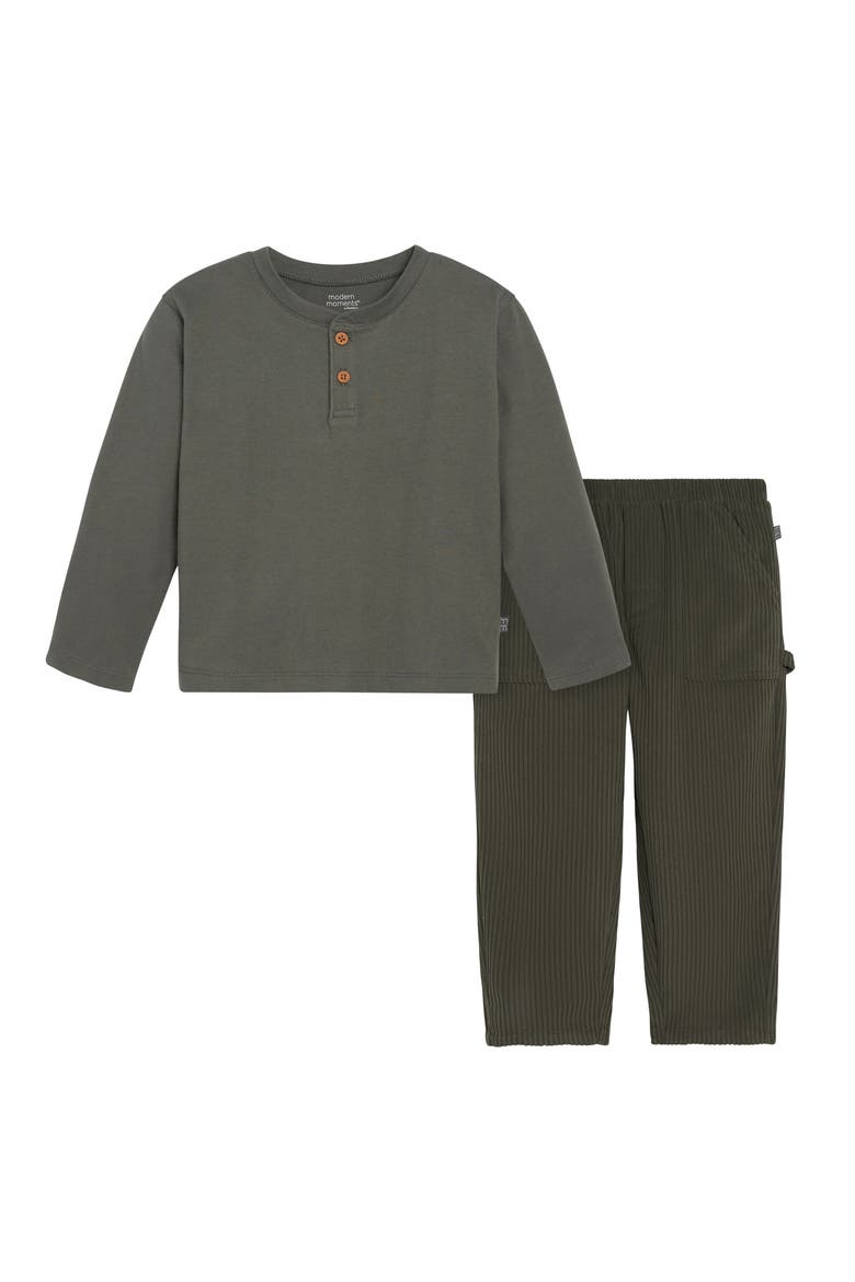 Henley Shirt & Pant Set, Main, color, Dark Green