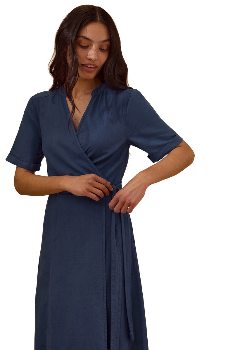Celtic & Co. Luxurious Linen Wrap Midi Dress, Alternate, color, Denim Blue