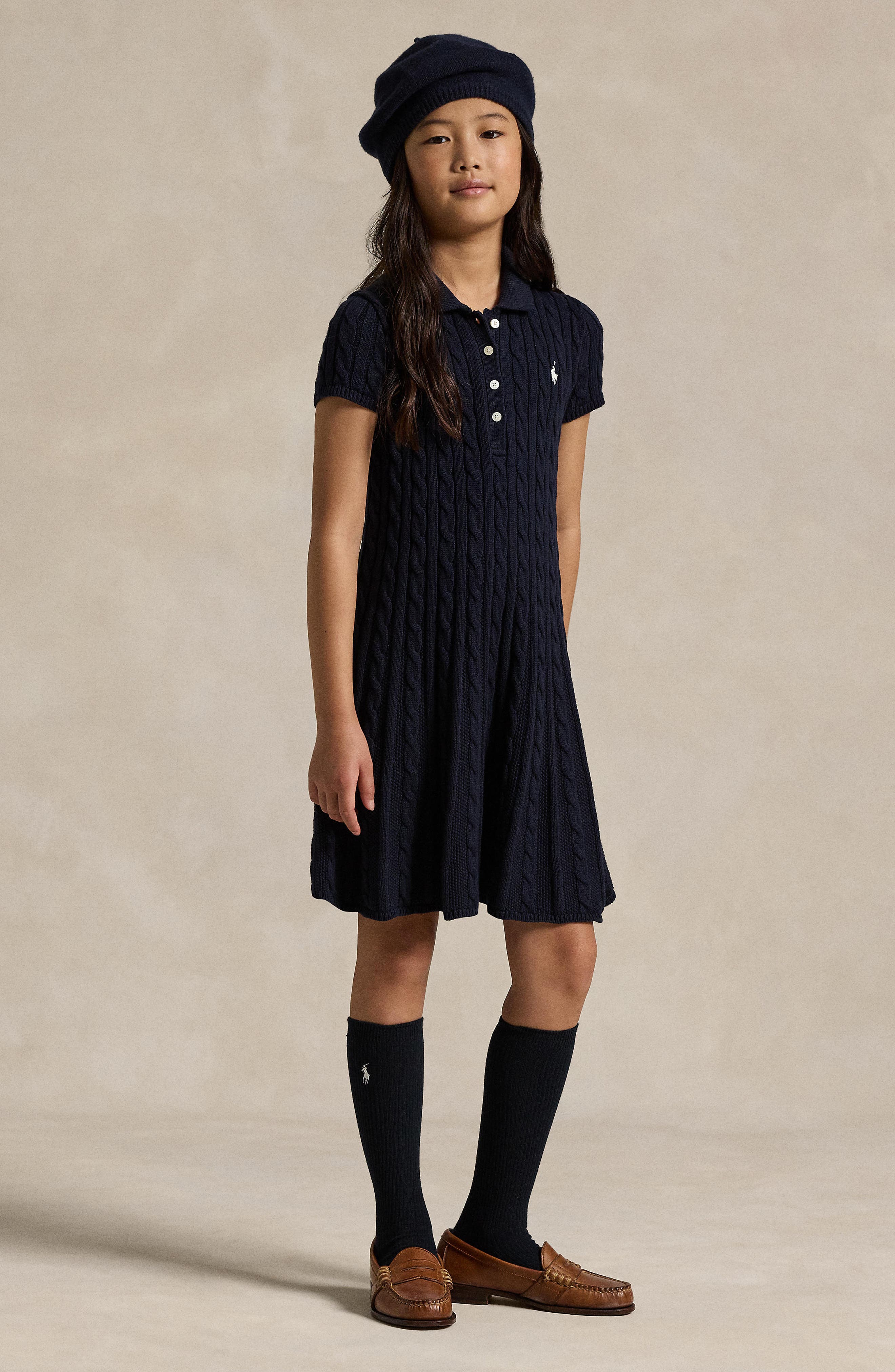 cable-knit cotton polo dress Cable-Knit Cotton Short-Sleeve Dress