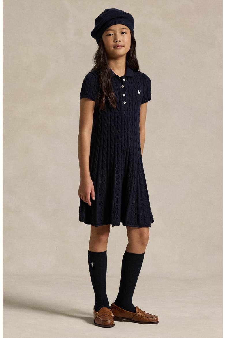 Cotton Cable Knit Sweater Dress, Alternate, color, NAVY