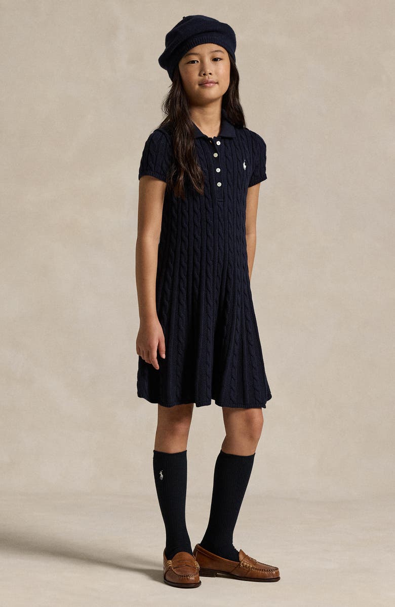 Polo Ralph Lauren Cotton Cable Knit Sweater Dress, Alternate, color, Navy