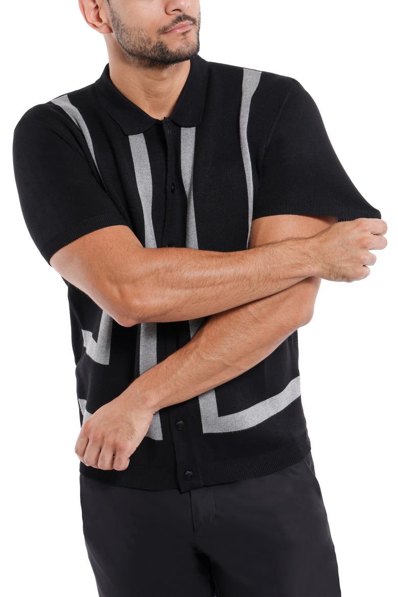 Jacquard Polo Sweater, Alternate, color, BLACK/ HEATHER GREY