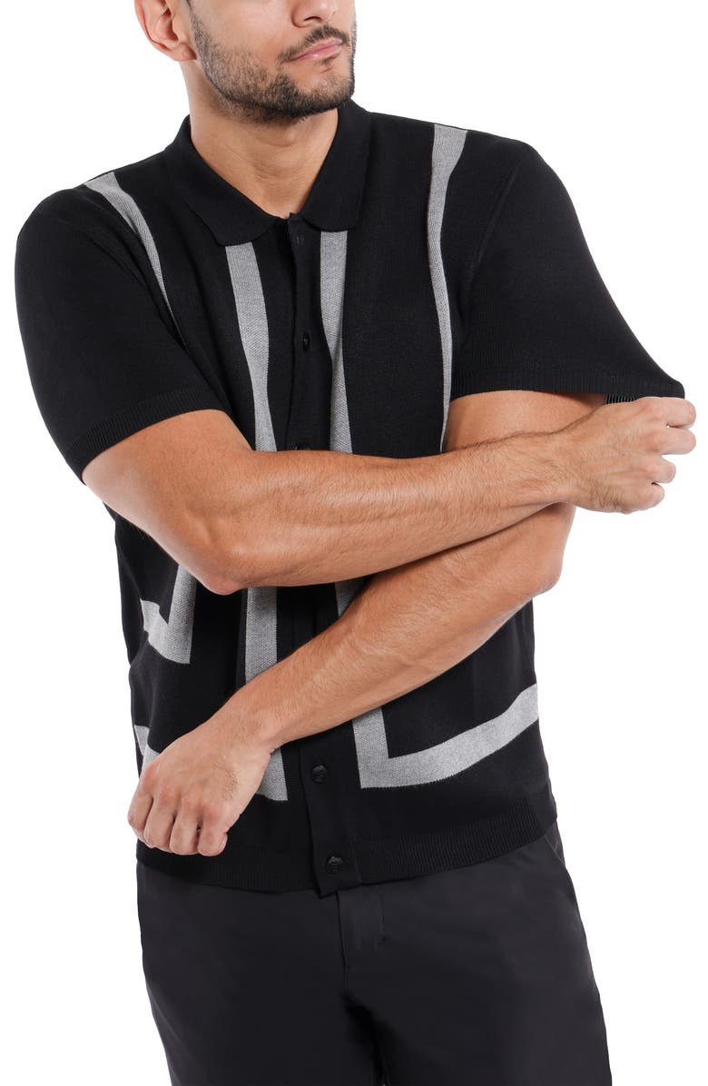 Spring + Mercer Jacquard Polo Sweater, Alternate, color, Black/ Heather Grey