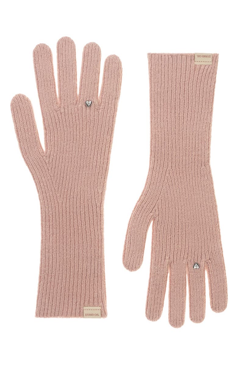Stand Oil Heart Stud Knit Gloves, Alternate, color, Pink