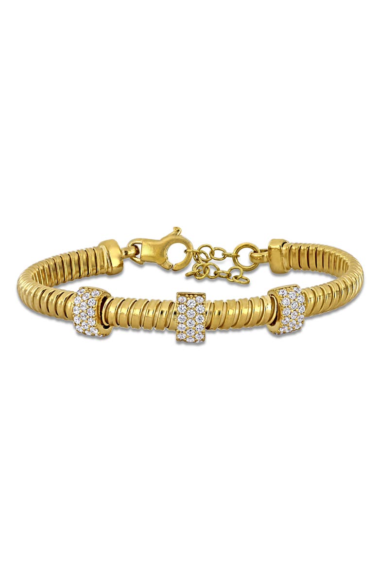 Cubic Zirconia Omega Cluster Station Bracelet, Main, color, Yellow-Plated