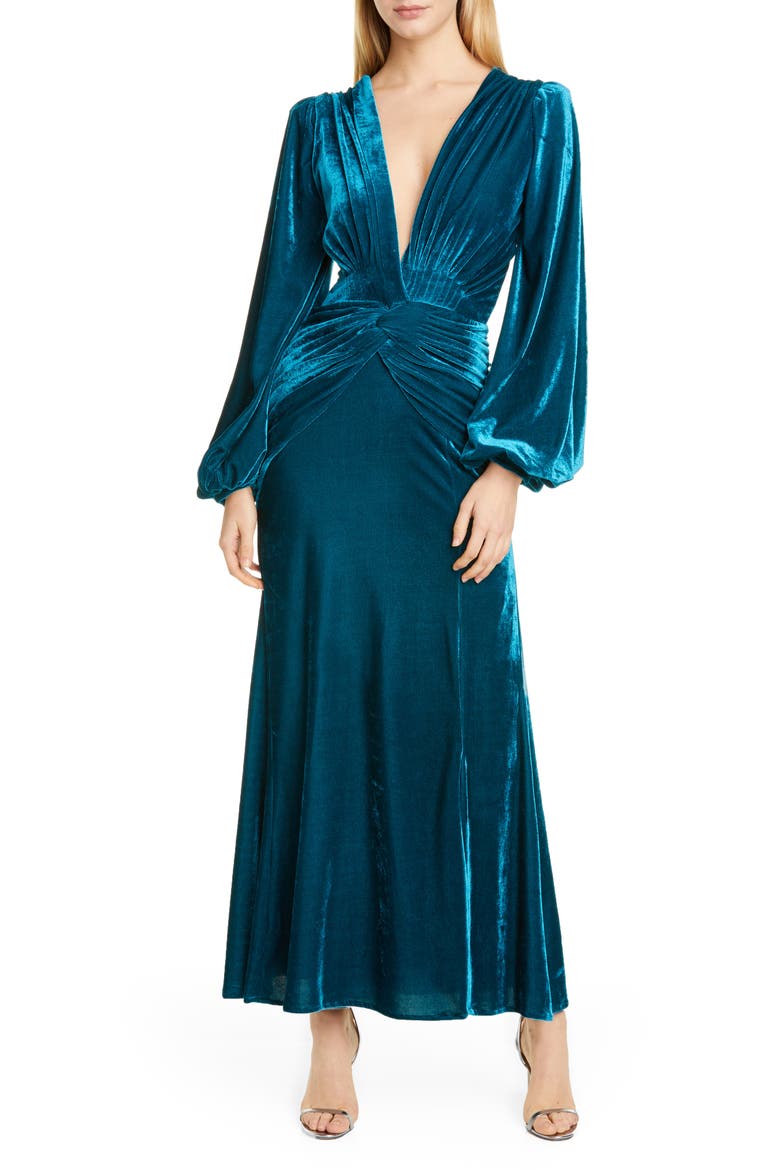 Long Sleeve Velvet Gown, Main, color, AZURE