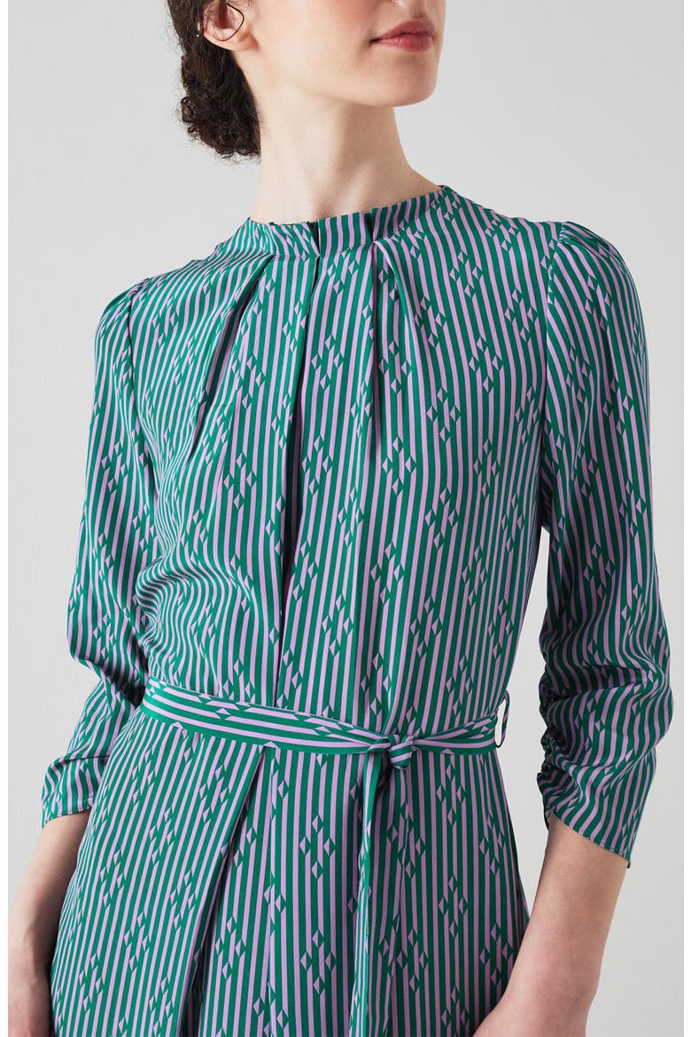Brigette Malachite Stripe Tie Waist Silk Midi Dress, Alternate, color, MALACHITE / VIOLET