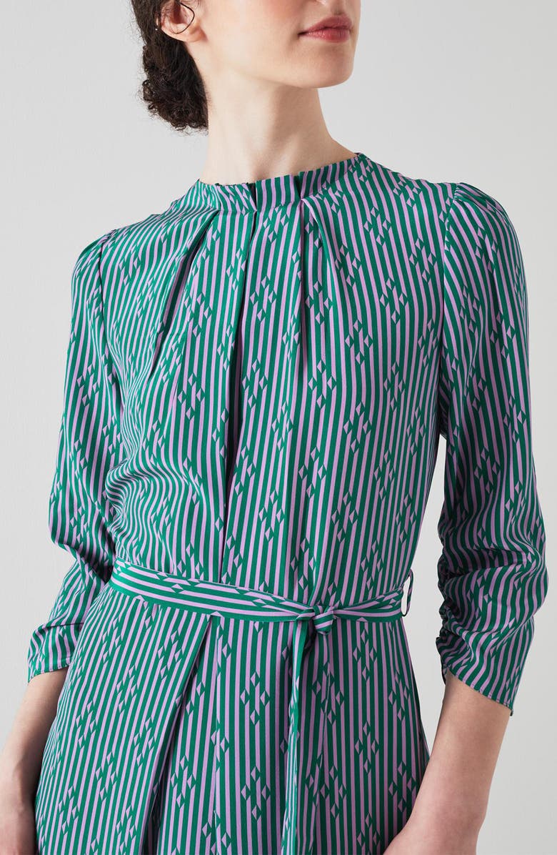 LK Bennett Brigette Malachite Stripe Tie Waist Silk Midi Dress, Alternate, color,