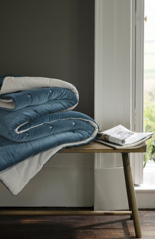 Christy Jaipur Luxury Cotton Velvet Quilted Throw In Blue