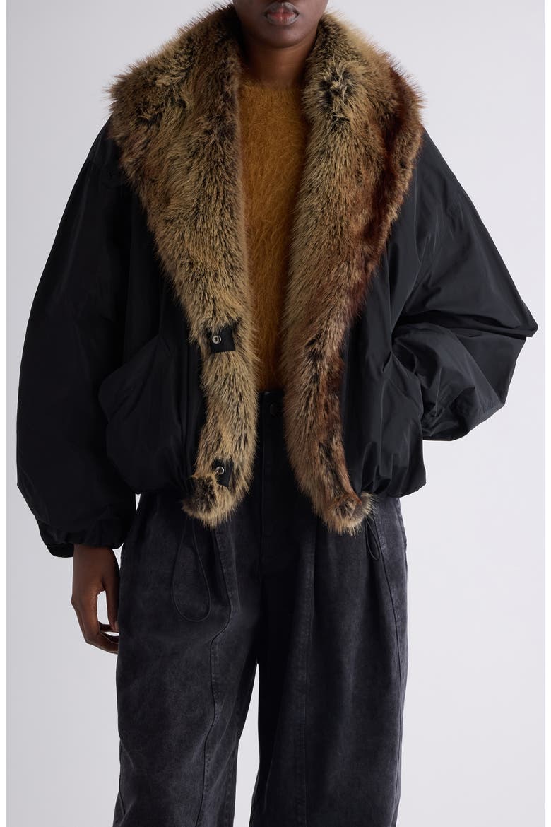 Charone Faux Fur Collar Short Parka, Main, color, BLACK