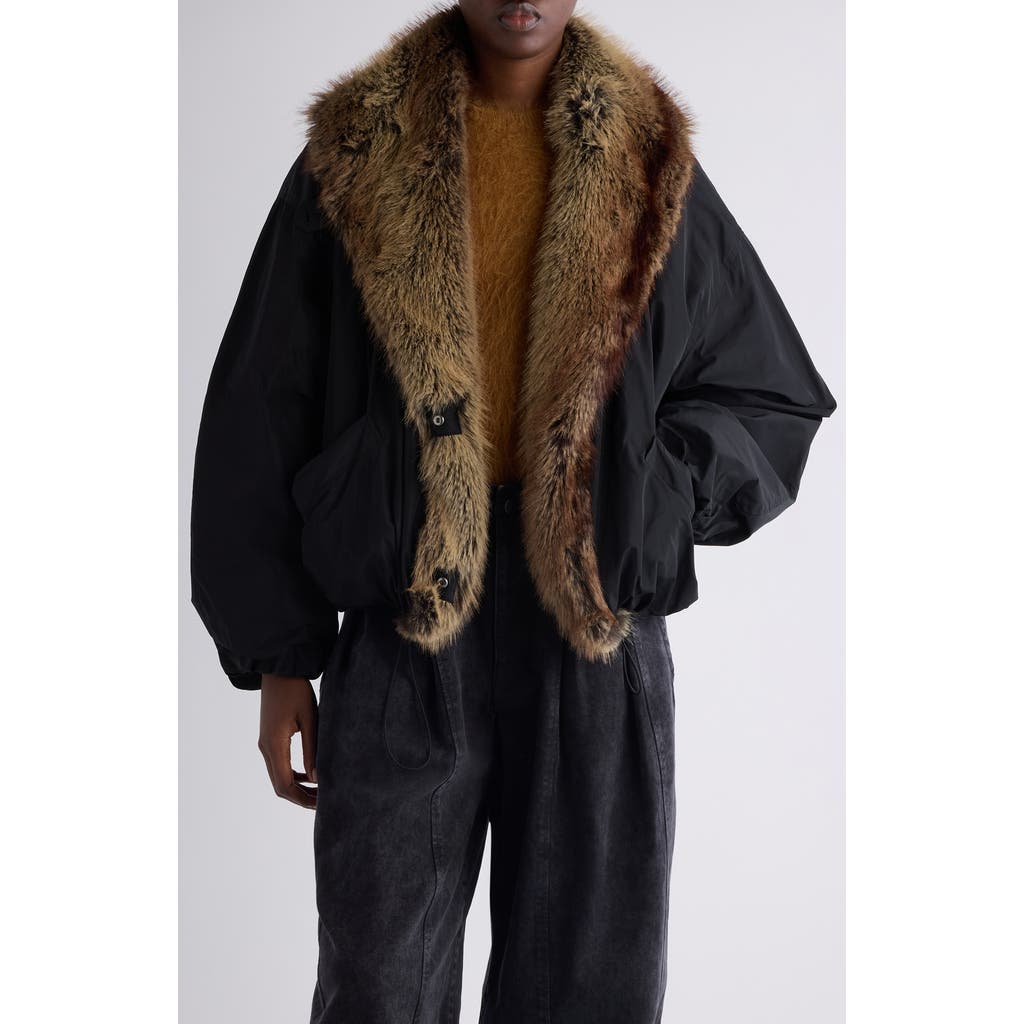 Isabel Marant Charone Faux Fur Collar Short Parka In Black