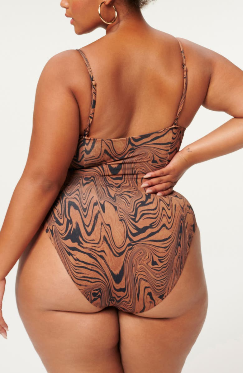 Good American Showoff Underwire One-Piece Swimsuit, Alternate, color, Chai Swirl002