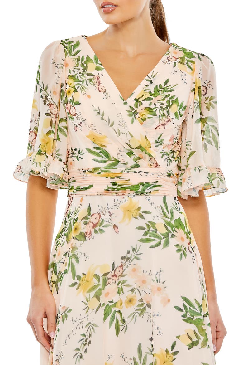 Floral Print Chiffon A-Line Gown, Alternate, color, PEACH MULTI