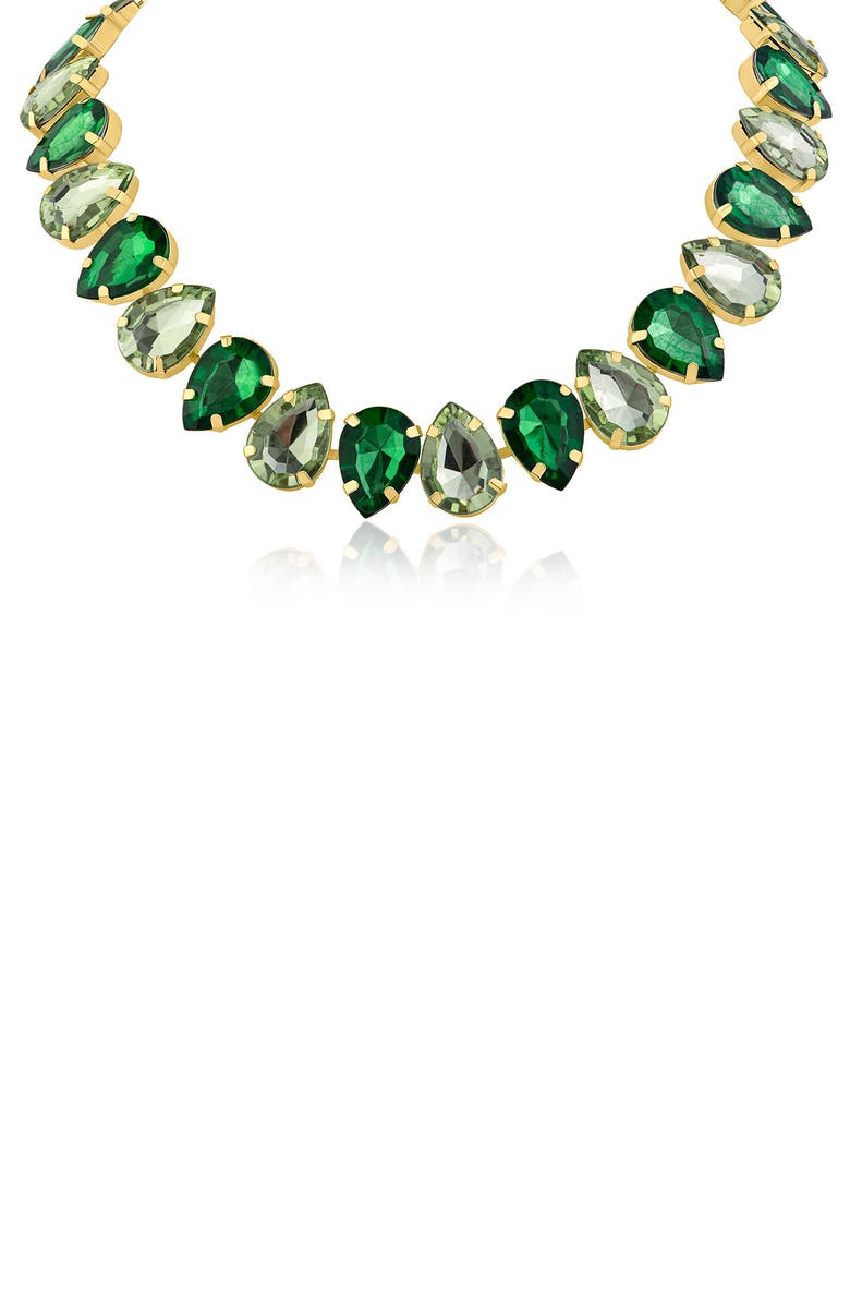 JARDIN Crystal Teardrop Statement Necklace, Main, color, Green/ Gold