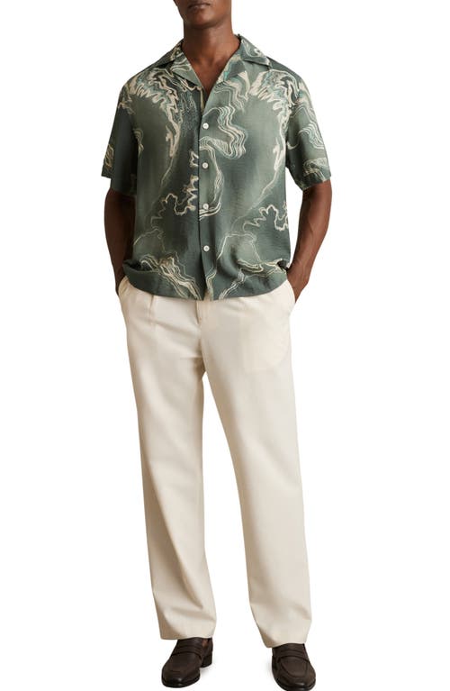 Reiss Short Sleeve Button Front Camp Shirt In Green