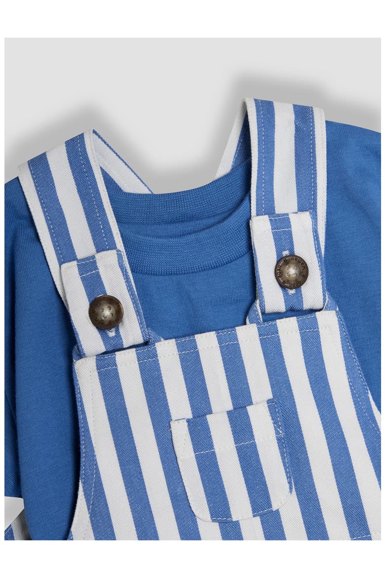 Cotton T-Shirt & Stripe Overalls Set, Alternate, color, BLUE
