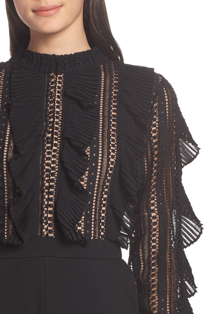 French Connection Patricia Lace Bodice Jumpsuit, Alternate, color, Black