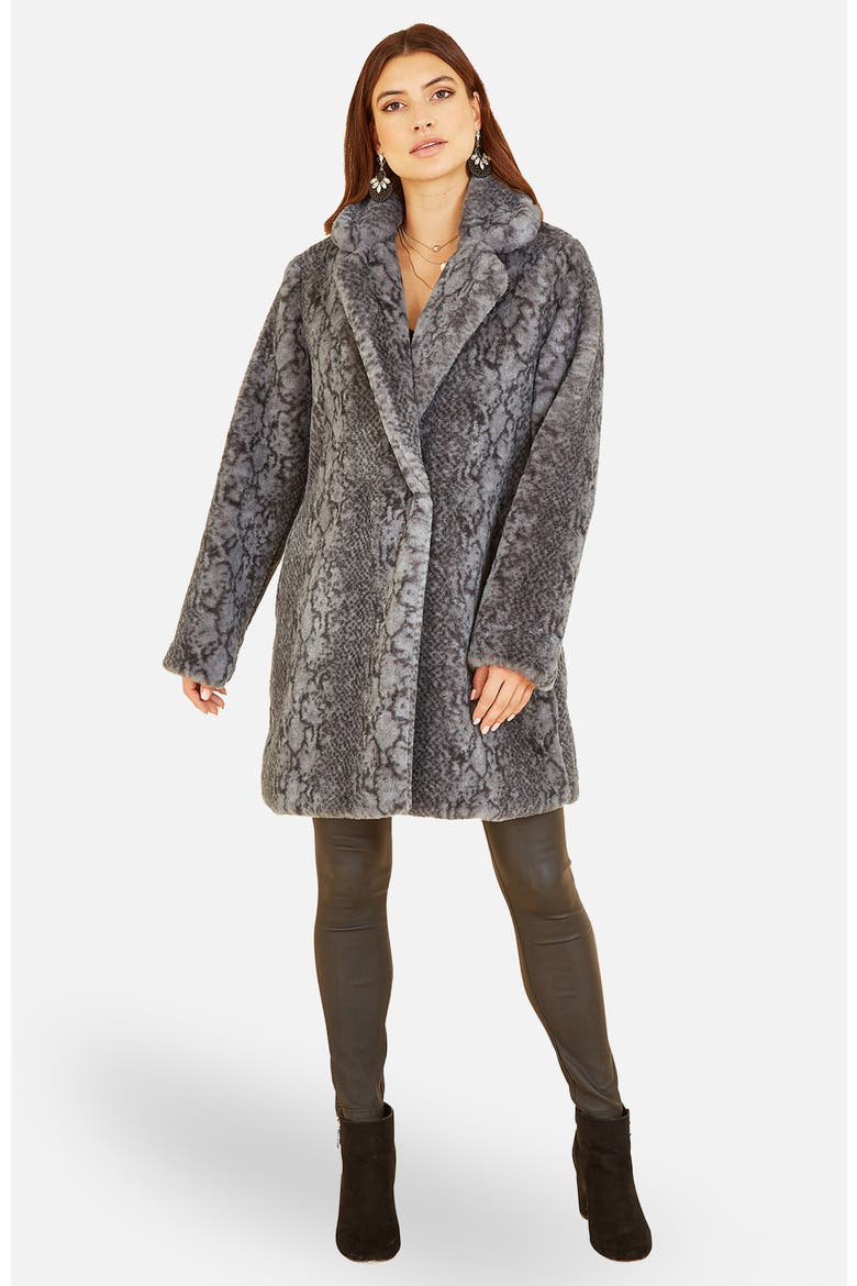 Snakeskin Print Faux Fur Coat, Alternate, color, Grey