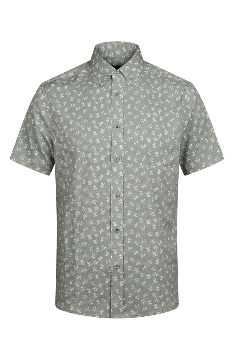 Report Collection Ditsy Short Sleeve Seersucker Button-Up Shirt, Alternate, color, Sage