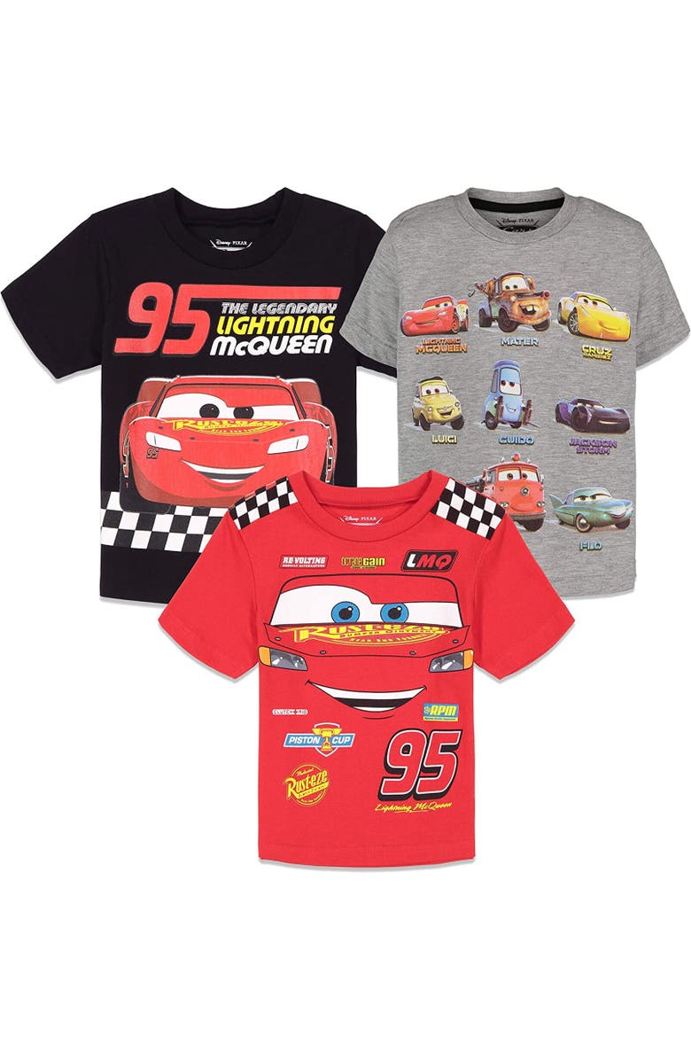 Disney Cars 3-Pack T-Shirts, Main, color, Black Red Grey Mcqueen