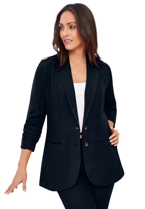 Jessica London Linen Blazer In Black