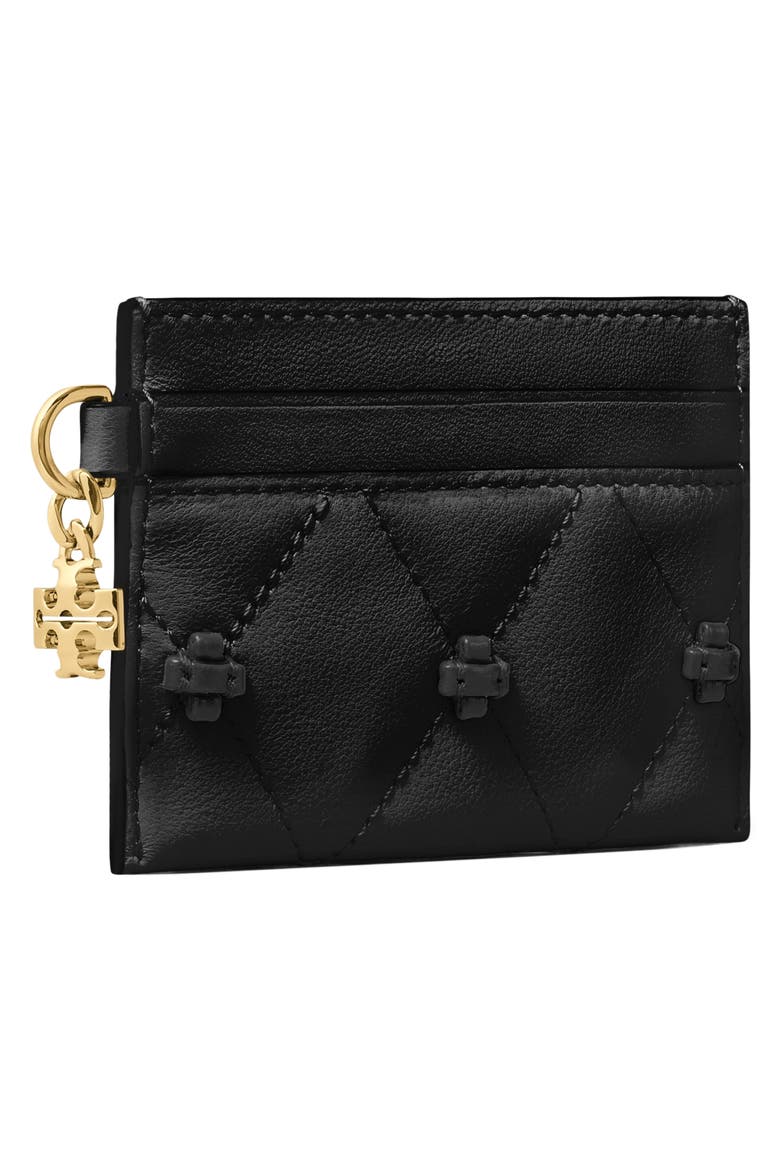 Bunny Knot Leather Card Case, Alternate, color, BLACK