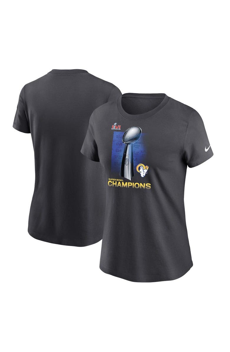 Nike Women's Nike Anthracite Los Angeles Rams Super Bowl LVI Champions Lombardi Trophy T-Shirt, Main, color, 