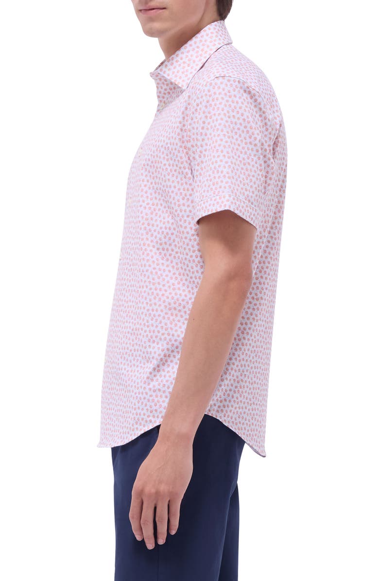 Bugatchi Miles OoohCotton<sup>®</sup> Peach Print Short Sleeve Button-Up Shirt, Alternate, color, Papaya
