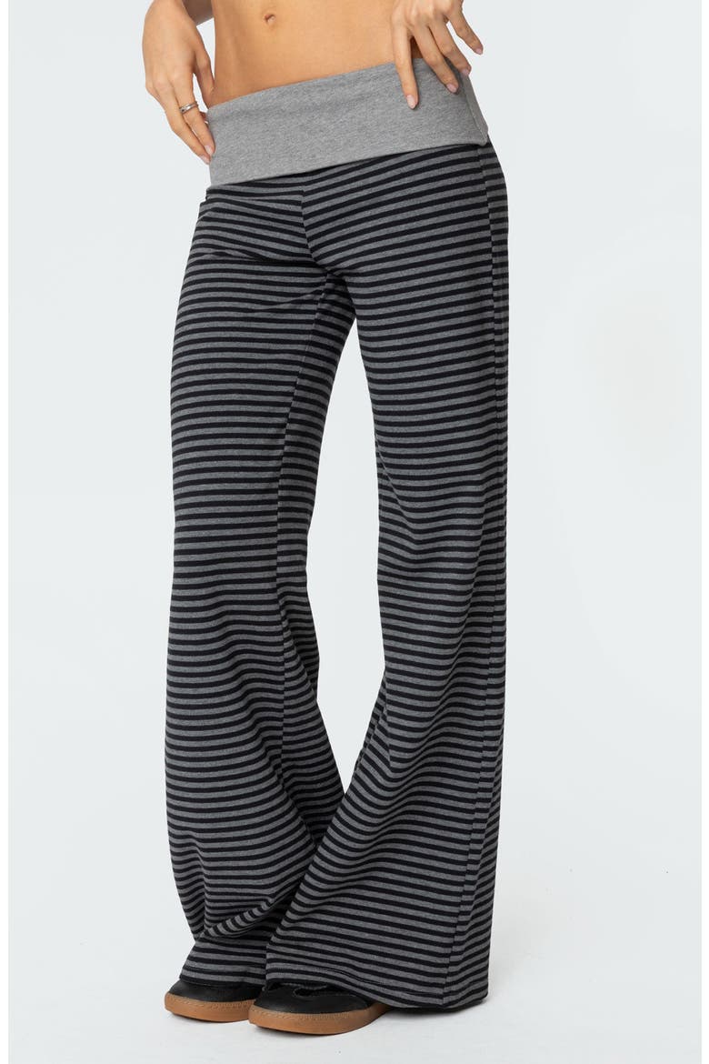 Meggy Colorblock Stripe Foldover Pants, Alternate, color, BLACK-AND-GRAY