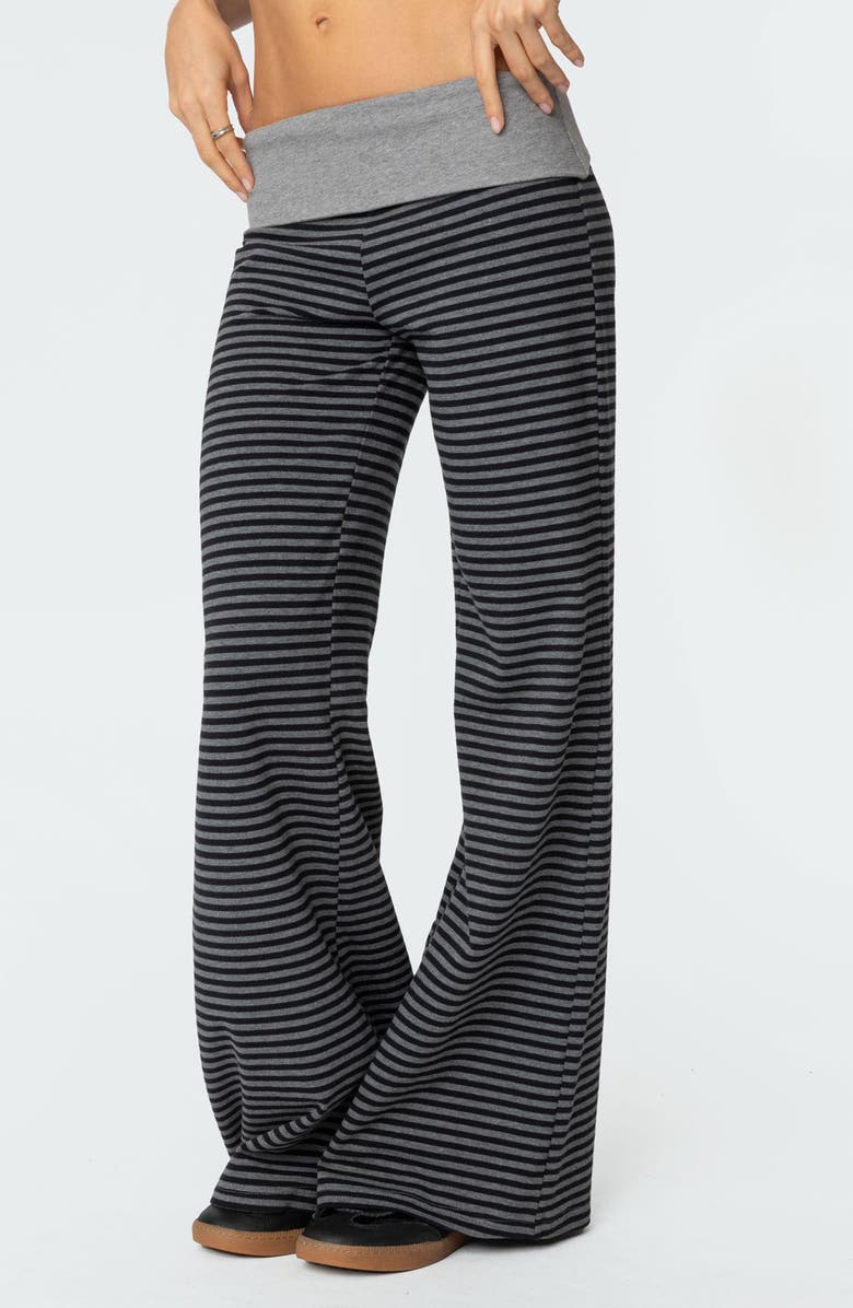 EDIKTED Meggy Colorblock Stripe Foldover Pants, Alternate, color, Black-And-Gray